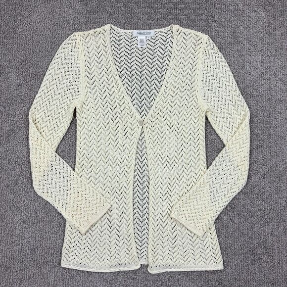 Coldwater Creek Sweaters - Vintage Cardigan Sweater Womens Small Cream Knit Button Lightweight 90s Capsule